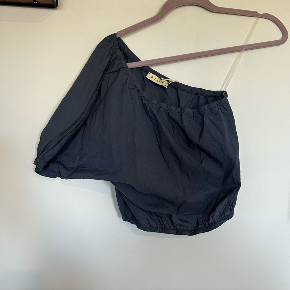 NEW Stark X‎ Navy Blue One Sleeve Cropped Shirt Top Blouse Size XS